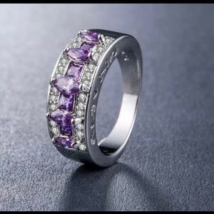 Amethyst 925 Stamped Silver Cocktail Ring Size 9